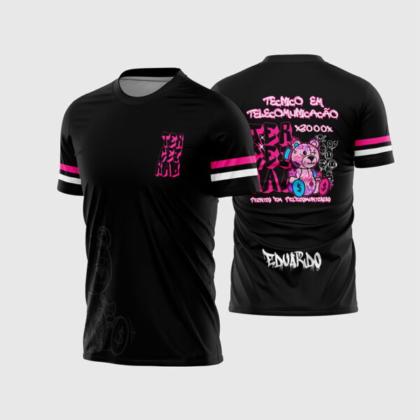 Arte Vetor Template Camisa Formatura Escolar Terceirao 2026 Preta Urso Trap Rosa Neon Tecnico Oficial para Sublimacao CorelDRAW
