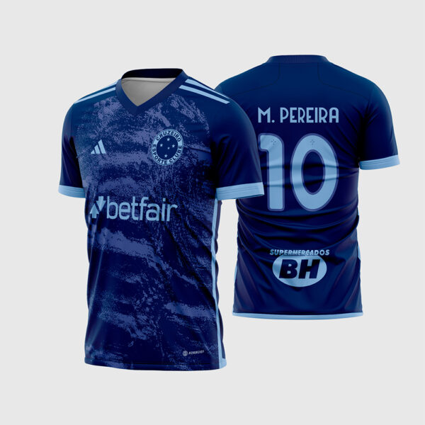 Arte Vetor Template Camisa Terceira Cruzeiro 2024 2025 Azul Marinho Textura Abstrata Escudo Retro Matheus Pereira 10 Oficial para Sublimacao CorelDRAW