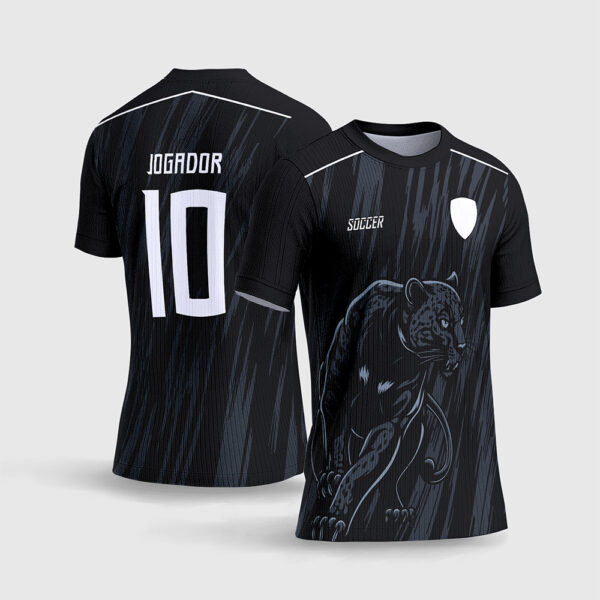 Arte Vetor Template Camisa Interclasse Jogos Escolares Time Pantera Negra Preta Fundo Rajado Sublimacao CorelDRAW