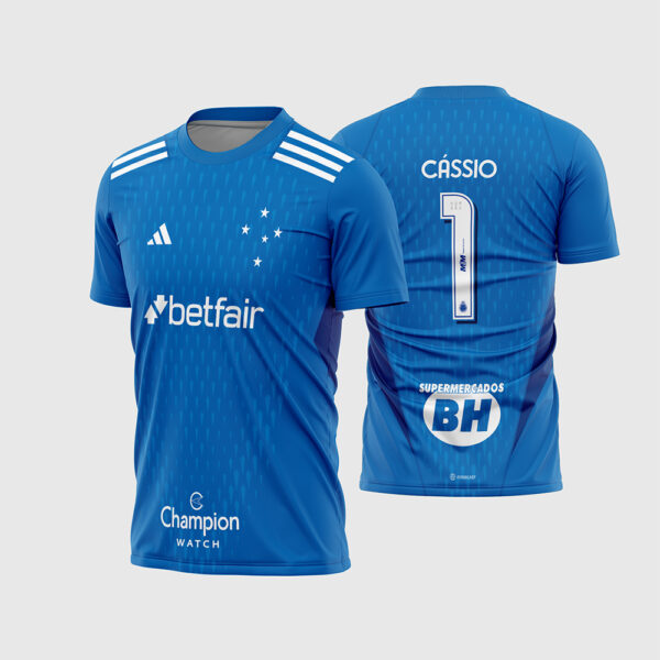 Arte Vetor Template Estampa Camisa Goleiro Cruzeiro 2023 2024 Azul Textura Geometrica Cassio 1 Oficial para Sublimacao CorelDRAW