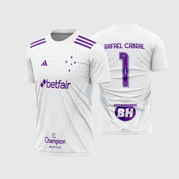 Arte Vetor Template Estampa Camisa Goleiro III Cruzeiro 2023 2024 Branca Roxa Textura Geometrica Rafael Cabral 1 Oficial para Sublimacao CorelDRAW