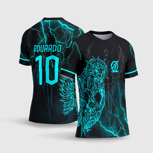 Arte Vetor Template Camisa Interclasse Jogos Escolares Time Zeus Mitologia Grega Deus do Trovao Raios Ciano Neon Sublimacao CorelDRAW