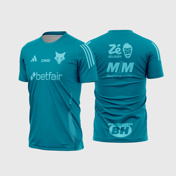Arte Vetor Template Camisa Treino Cruzeiro 2025 2026 Modelo 02 Azul Turquesa Escudo Raposa Oficial para Sublimacao CorelDRAW