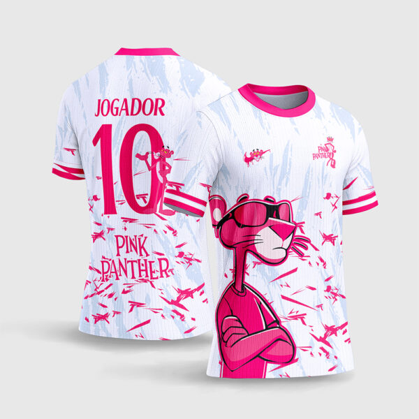 Arte Vetor Template Camisa Interclasse Jogos Escolares Time Pantera Cor de Rosa 2026 Oculos Escuros Fundo Branco Sublimacao CorelDRAW